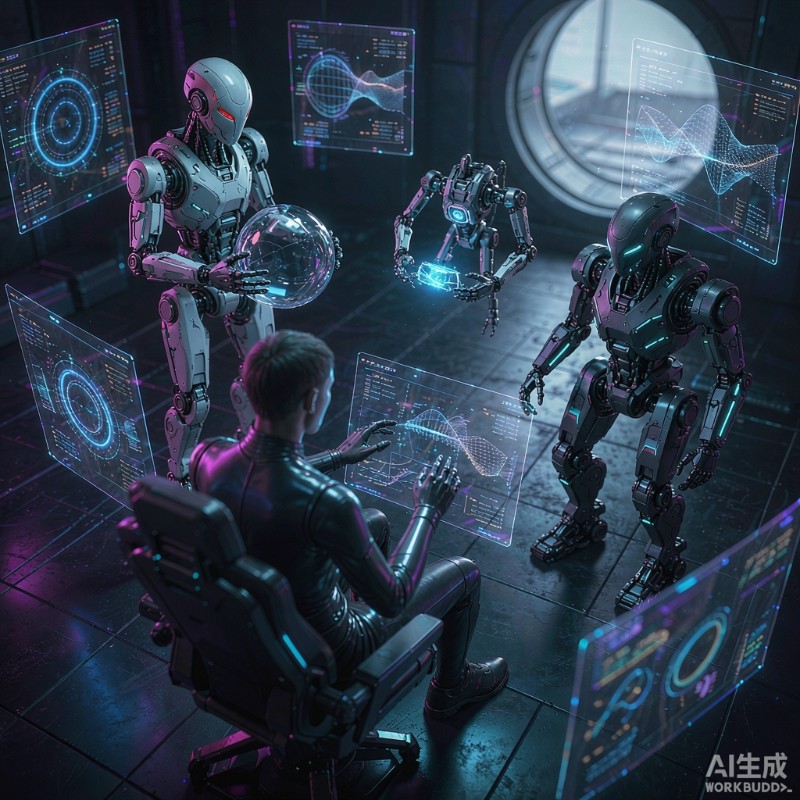 AI 智能体协同工作场景插画